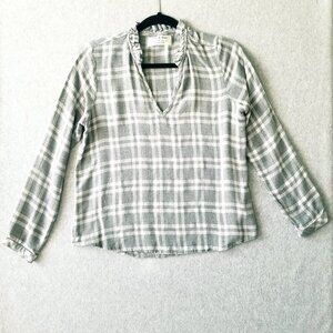 Cloth & Stone Women XS Gray Plaid Western Soft Popover Boho Blouse Granola Girl